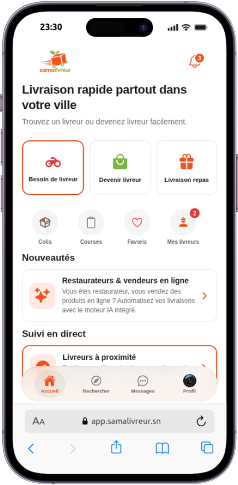Accueil aplikasiyon samalivreur bi