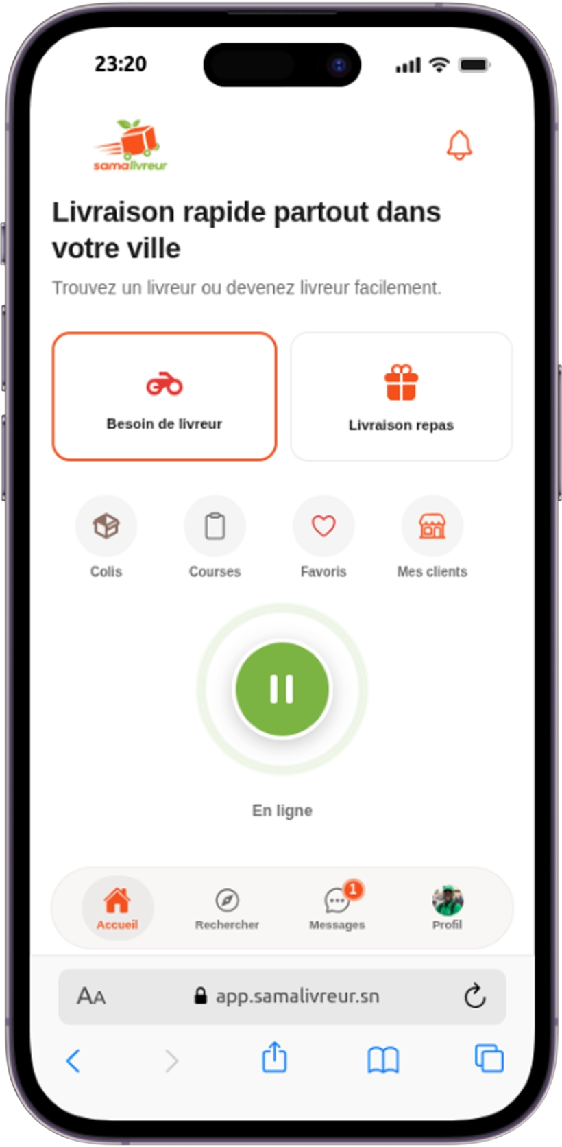 Statut en ligne livreur ci samalivreur